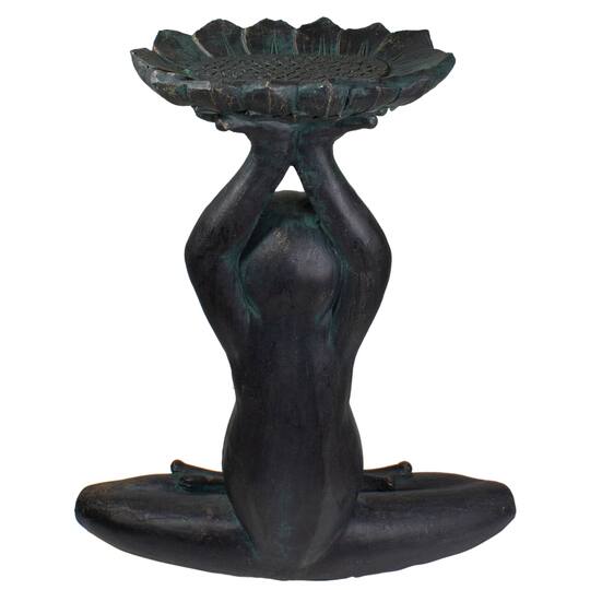 22.25" Gray Yoga Frog With Bird Feeder Outdoor Garden Statue